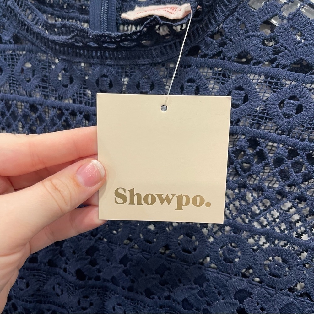 Showpo Hidden Figures Mini Dress in Navy Lace Women’s 14 A-Line High Neck - Picture 12 of 16